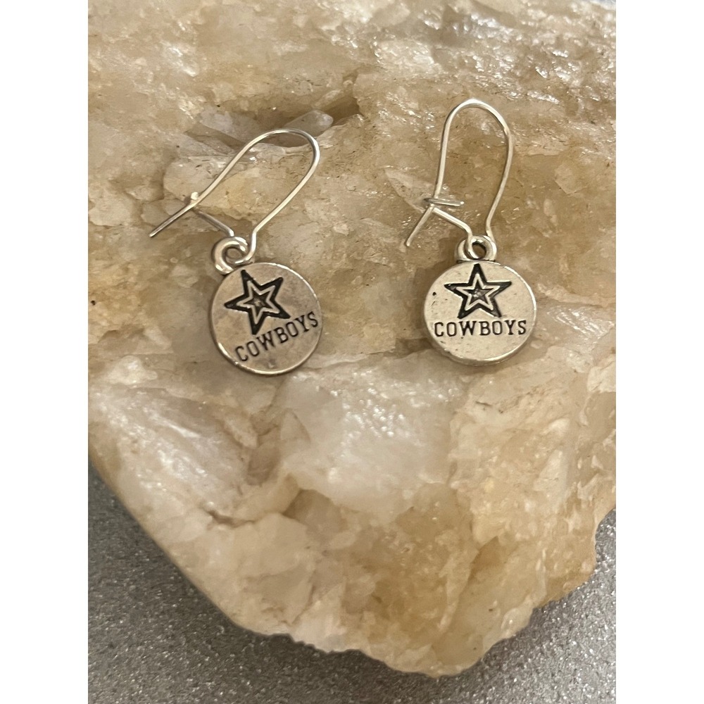 Sterling Silver Dallas Cowboys NFL Football Team Texas Star Stamped Earrings-New - Picture 7 of 10